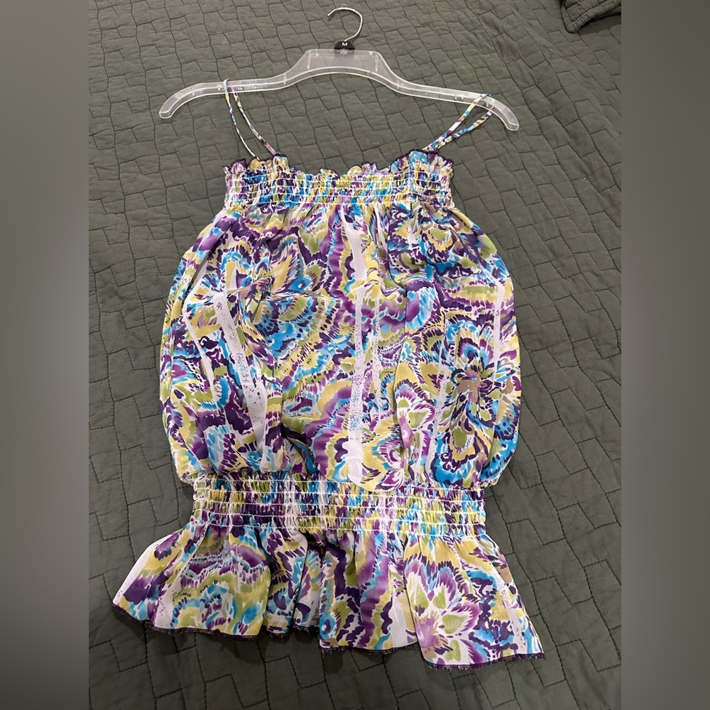 Trixxi Floral Sleeveless Top with Purple and Yellow Accents